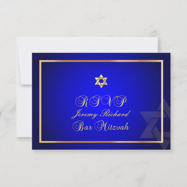 Pix Dezines uAwg Star, Bar Mitzvah/Königsblau+gold RSVP Karte (Vorderseite)