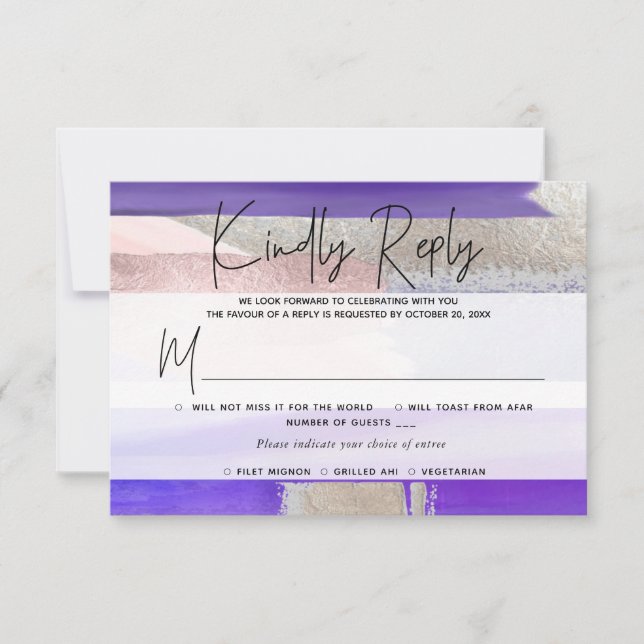 Pix Dezines UAWG w Meal, Moderne Kunst, Lila Silbe RSVP Karte (Vorderseite)