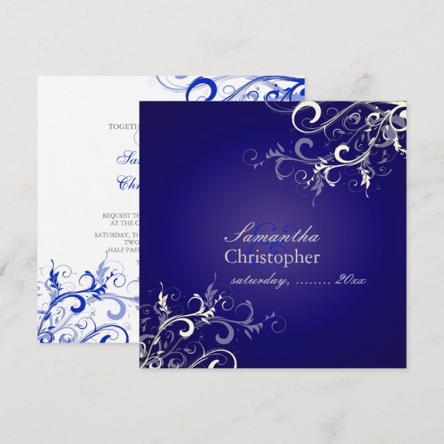 Pix Dezines Vanilla Wirbel/Royal Blue Background Einladung (Vorne/Hinten)