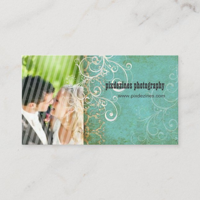 Pix Dezines Vintag Grunge Damask / Aqua Visitenkarte (Vorderseite)