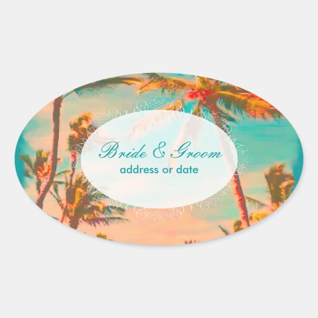 Pix Dezines Vintage Strandszene Ovaler Aufkleber (Vorderseite)