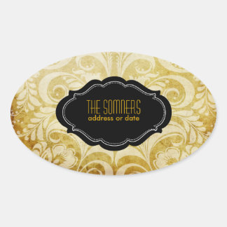 Pix Dezines Vintager bellissimo-Damast Ovaler Aufkleber