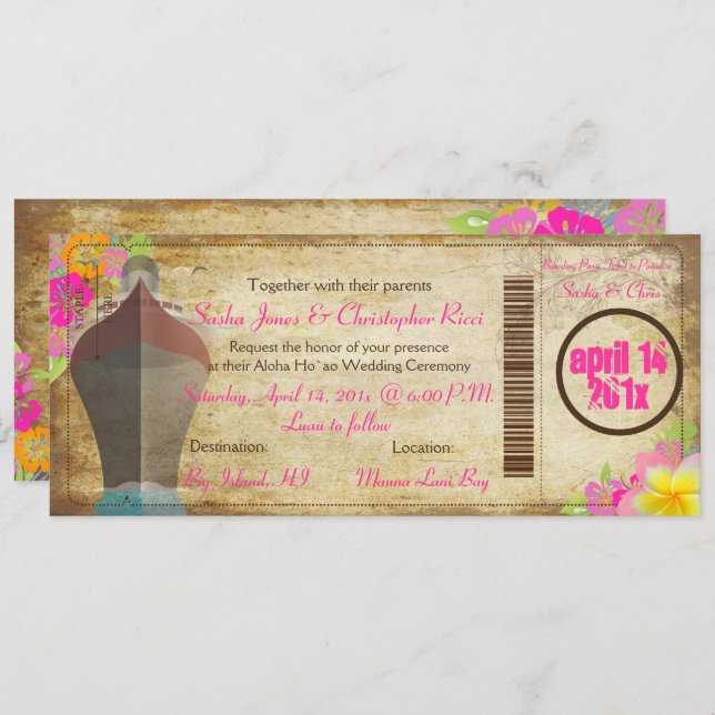 Pix Dezines Vintager Boarding Pass/Liebe Einladung (Vorne/Hinten)