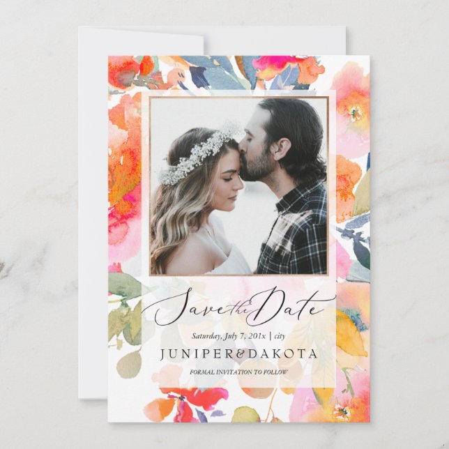 Pix Dezines Wasserfarbe, Gartengarten Rose Save th Einladung (Vorderseite)