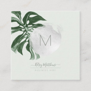 Pix Dezines Watercolor Monstera Tropisches Foliage Quadratische Visitenkarte