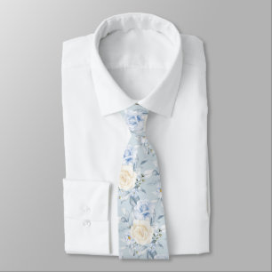 Pix Dezines Watercolor Rose Blaue Creme Neck Tie Krawatte