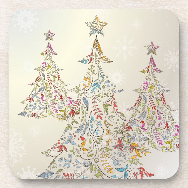 Pix Dezines Whimpsy Weihnachtsbaum+Schneeflocken Getränkeuntersetzer (Vorderseite)