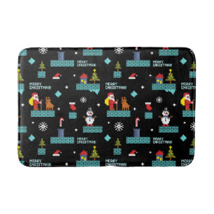 Pixated Frohe Weihnachtsmuster - Retro Design Badematte