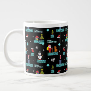Pixated Frohe Weihnachtsmuster - Retro Design Jumbo-Tasse