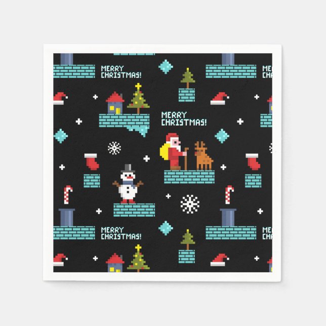 Pixated Frohe Weihnachtsmuster - Retro Design Serviette (Vorderseite)