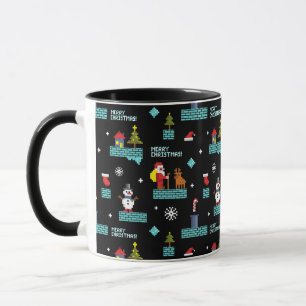 Pixated Frohe Weihnachtsmuster - Retro Design Tasse