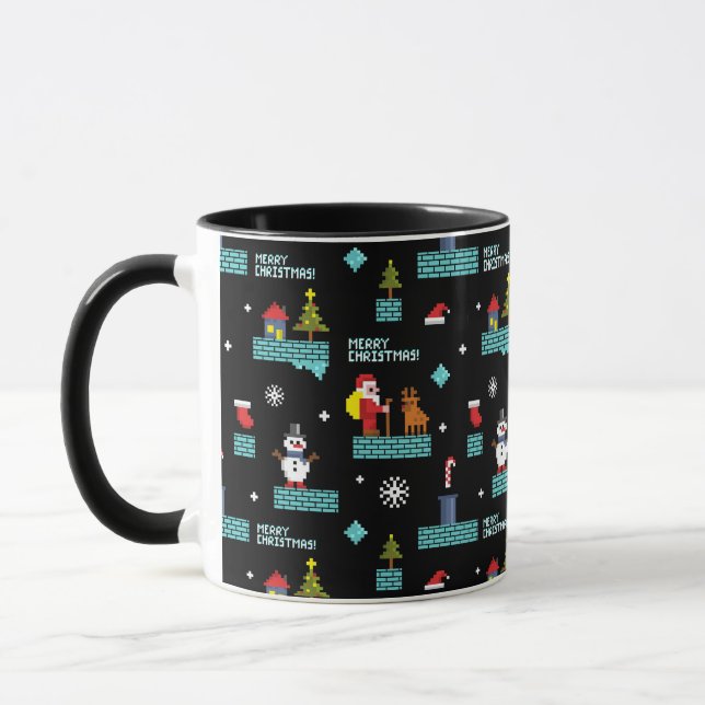 Pixated Frohe Weihnachtsmuster - Retro Design Tasse (Links)