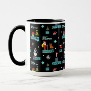 Pixated Frohe Weihnachtsmuster - Retro Design Tasse