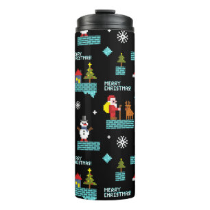 Pixated Frohe Weihnachtsmuster - Retro Design Thermosbecher