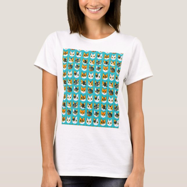 Pixated Tabby Cat T-Shirt (Vorderseite)