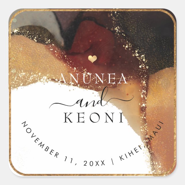 PixDezine Abstrakt Tinte Alkohol Imitate Gold Quadratischer Aufkleber (Vorderseite)