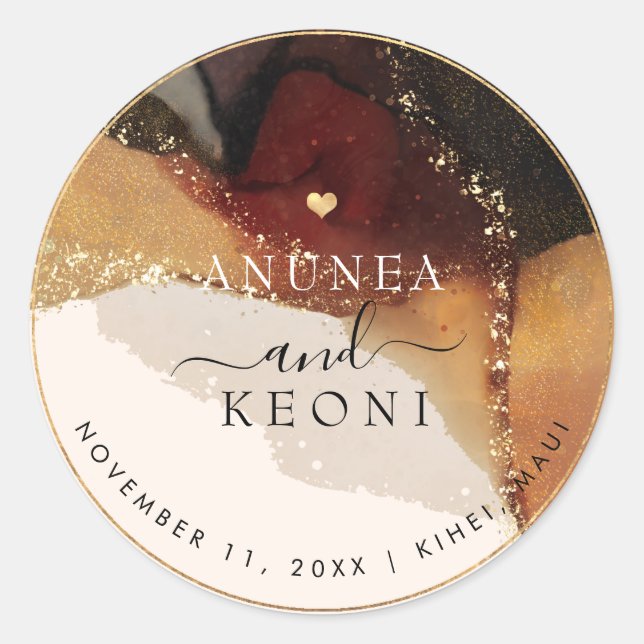 PixDezine Abstrakt Tinte Alkohol Imitate Gold Runder Aufkleber (Vorderseite)