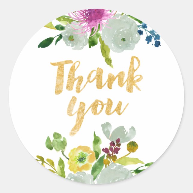 PixDezine Aquarellblume/Minze Ranunculus Runder Aufkleber (Vorderseite)