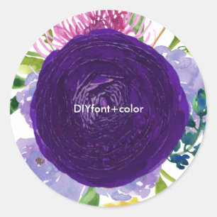 PixDezine Aquarellblumen/lila Ranunkulus Runder Aufkleber