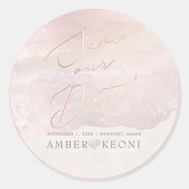 PixDezine Beach Iridescent Blush Rettete unser Dat Runder Aufkleber (Vorderseite)