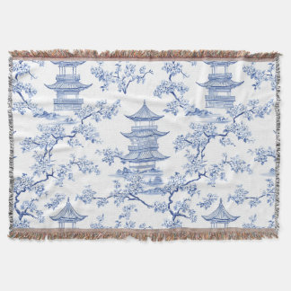 PixDezine Blaue Chinoiserie-Pagoden Kirschblüten Decke