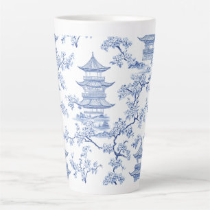 PixDezine Blaue Chinoiserie-Pagoden Kirschblüten Milchtasse