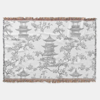 PixDezine Graue Chinoiserie-Pagoden Kirschblüten Decke