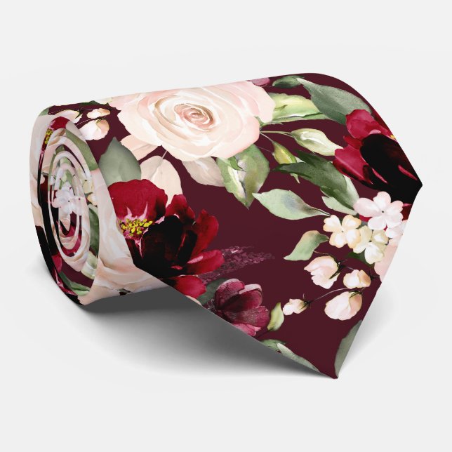 PixDezine H2 Blume Burgund Blush Rose Krawatte (Gerollt)