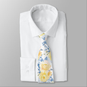 PixDezine H2 Blumen Gelbe Rosen DustyBlue Krawatte