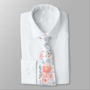 PixDezine H2 Blumen Rosen Rosa und Staubblau Krawatte