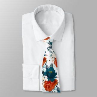 PixDezine H2 Blumen Teal und Rost Orange Krawatte