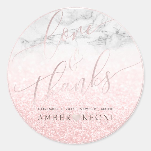 PixDezine Iridescent Blush Pink Liebe + Danke Runder Aufkleber (Vorderseite)