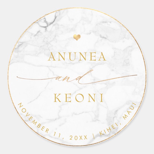 PixDezine Marble Imitate Goldenes Herz Klassischer Runder Aufkleber (Vorderseite)