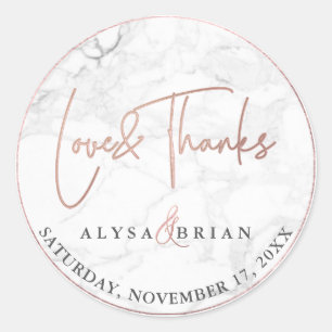 PixDezine Marble/Imitate Rose Gold Liebe+Danke Runder Aufkleber
