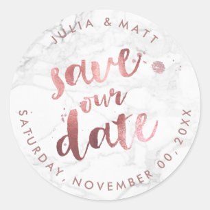 PixDezine Marble Save the Date/Imitate Rose Gold Runder Aufkleber