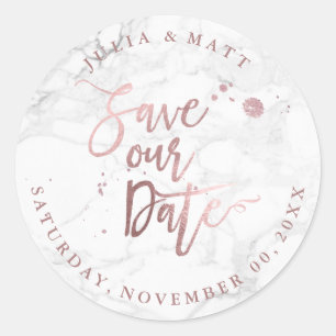 PixDezine Marble Save the Date/Imitate Rose Gold Runder Aufkleber