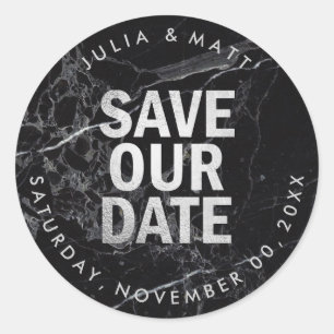 PixDezine Marble Save the Date/Imitate Silver Runder Aufkleber