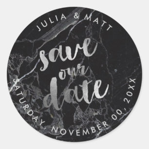 PixDezine Marble Save the Date/Imitate Silver Runder Aufkleber