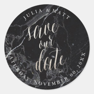 PixDezine Marble Save the Date/Imitate Silver Runder Aufkleber