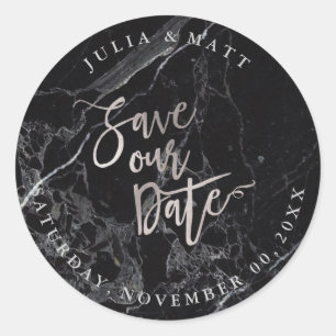PixDezine Marble Save the Date/Imitate Silver Runder Aufkleber