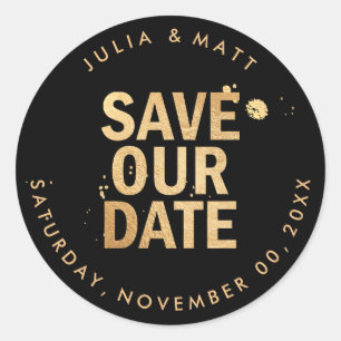 PixDezine Save the Date/Dazzled Faux Gold Runder Aufkleber