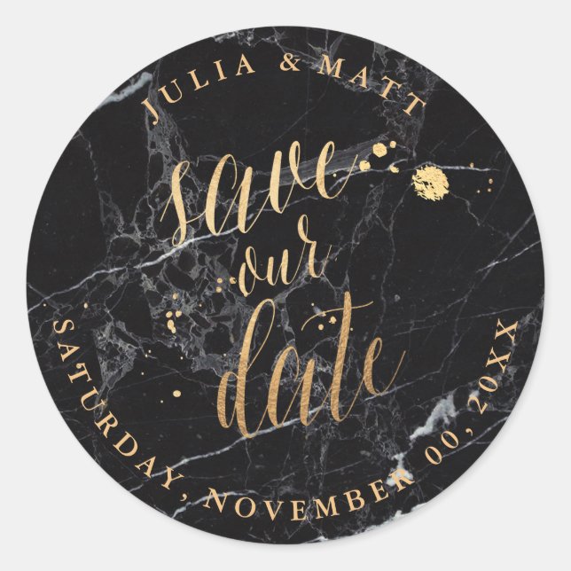 PixDezine Save the Date/Marmor+Imitate Gold Runder Aufkleber (Vorderseite)
