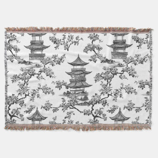 PixDezine Schwarze Chinoiserie-Pagode Kirschblüten Decke