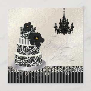 PixDezine Schwarze + Weiße Hochzeitstorte Brautpar Einladung