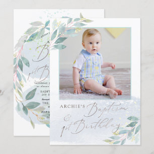 PixDezine Taufe+1. Geburtstag Wasserfarbenwelt Einladung