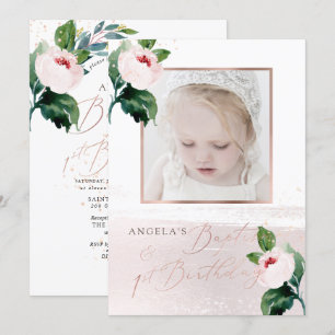 PixDezine Taufe+1st B-Tag Wasserfarbenfrohe Rose Einladung