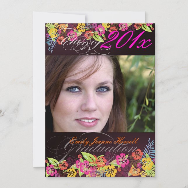 PixDezine Trendy Tropical Blume 2011 Abschlüsse Einladung (Vorderseite)