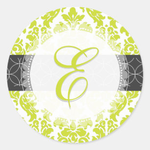 PixDezine versailles Damask/Monogramm/Dagefarben Runder Aufkleber