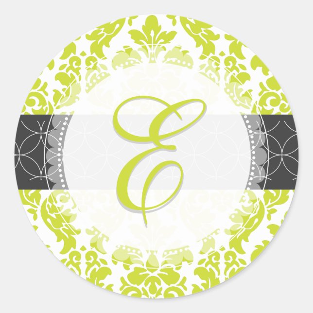 PixDezine versailles Damask/Monogramm/Dagefarben Runder Aufkleber (Vorderseite)
