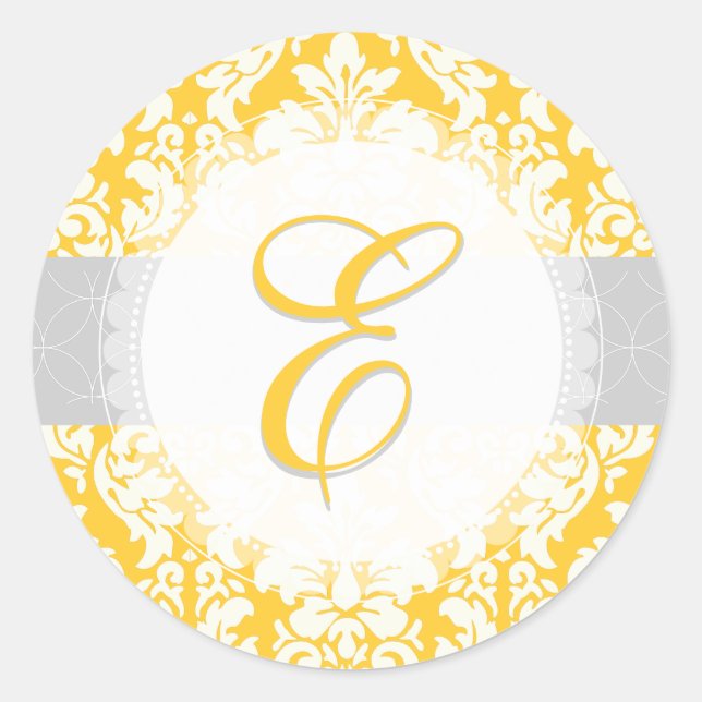 PixDezine versailles Damask/Monogramm/Dagefarben Runder Aufkleber (Vorderseite)